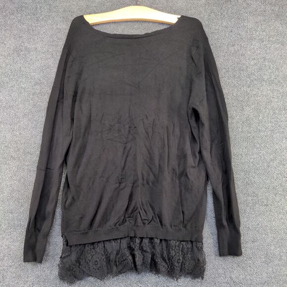 Alya Women's Tunic Sweater Black Large Long Sleeve Lace Hem Rayon V-Neck - Picture 5 of 12